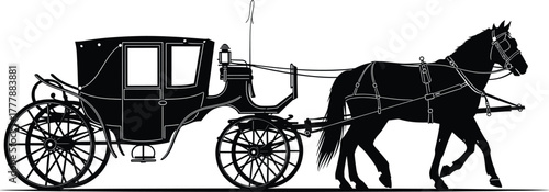 Horse Drawn Carriage Silhouette vector, silhouette, vector, horse, carriage, drawn, drawing, art, vintage, transport, travel, antique, classic, old, traditional, romantic, wedding, equine, animal, bla