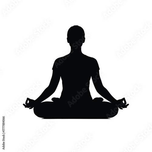 Serene black silhouette person meditating lotus pose inner peace yoga health
