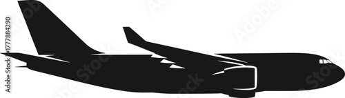 Silhouette of a cargo airplane in flight aircraft transport, airplane, aircraft, cargo, transport, flight, flying, silhouette, black and white, aviation, jet, engine, wing, tail, fuselage, travel, tra