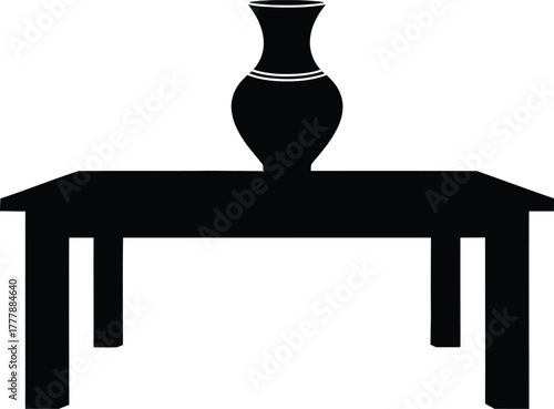 Black Silhouette of a Vase on a Table Against White Background furniture object