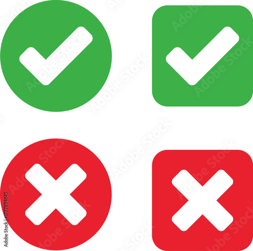 Green checkmarks and red xs in circles and squares