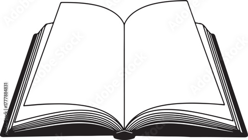 Open book silhouette with blank pages and detailed spine on a white background vector illustration