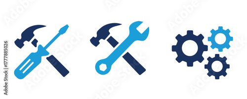 Iconic Tools and Gears: A graphic arrangement showcases essential tools and gear icons, symbolizing mechanics and maintenance with a modern, simple aesthetic.