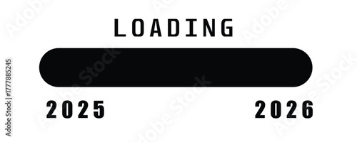 Progress Bar: Loading the Future: A sleek progress bar displays the message LOADING, marking the journey through the year 2025 towards 2026, encapsulating the anticipation of the future.