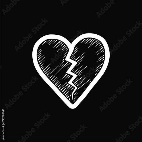 Abstract Hand Drawn Broken Heart Symbol Minimalist Monochrome Design