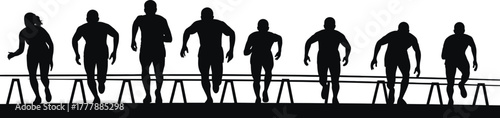Silhouettes of runners on a track with hurdles running, race, track, hurdles, athletes, stadium, sprint, fitness, background., hurdles, sport, racecourse, athletes, exercise, track, speed, with, compe