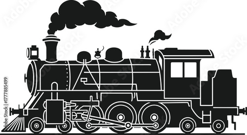 Steam Locomotive Silhouette with Smoke vector, locomotive, train, steam, silhouette, vector, rail, railway, transport, engine, smoke, travel, historical, vintage, classic, retro, transportation, power