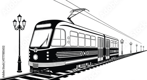 Tram on Tracks Silhouette vector, tram, silhouette, vector, tracks, transport, travel, public, urban, streetcar, railway, city, electric, rail, vehicle, outline, traffic, transportation, passenger, li