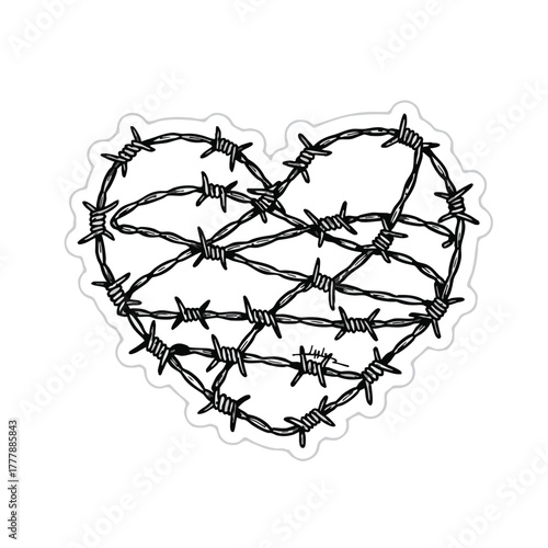 A Heart Shaped Symbol of Protection Entangled with Barbed Wire an Artistic Representation of Emotional Boundaries