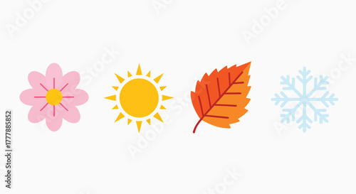 Four colorful seasonal icons representing spring summer autumn winter weather vector illustration flat design element infographic set symbol