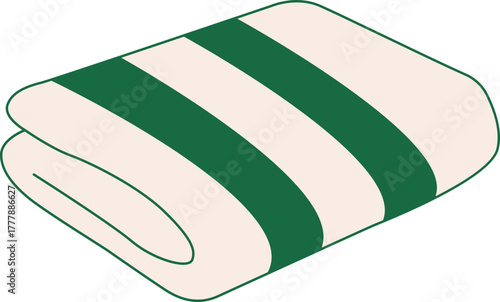 Stylized folded towel with green stripes, perfect for bathroom decor or spa promotions, clean, modern design, evokes relaxation and comfort, originally a scalable graphic