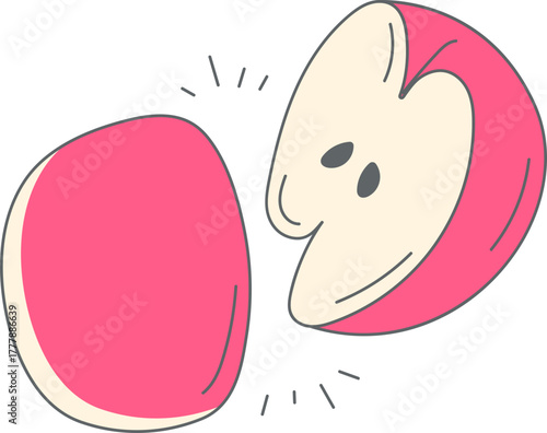 Vibrant pink apple artfully sliced revealing fresh core, perfect for healthy eating and organic branding visuals, conveying natural goodness and simple beauty.