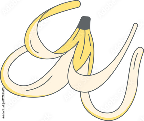 Playful banana peel illustration for healthy eating campaigns, representing concepts like carelessness or nutrition, originally a scalable vector graphic