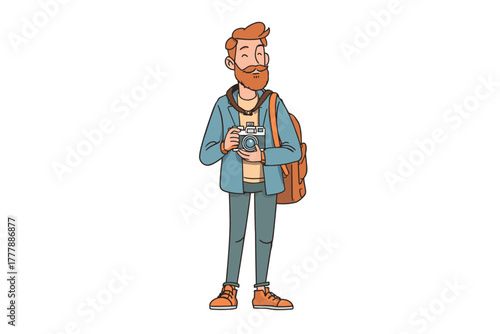 Creative traveler with camera and backpack ready for adventure