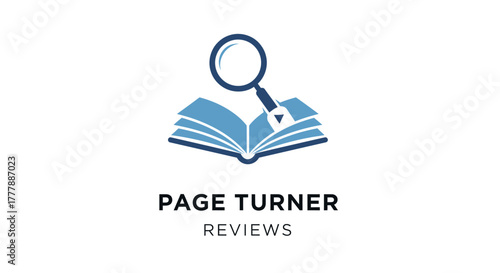 Page Turner Reviews logo featuring an open book with a magnifying glass above it.
