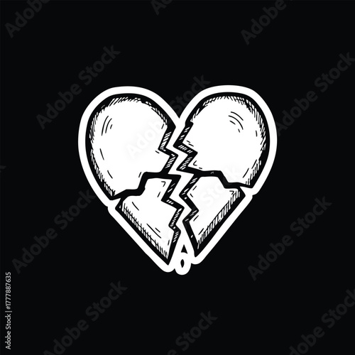 Hand Drawn Illustration of a Cracked Heart Symbolizing Heartbreak and Sadness