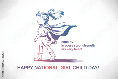 national girl child day poster with superhero girl and cape