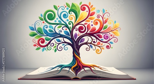 Colorful Tree of Knowledge Emerging From Open Book