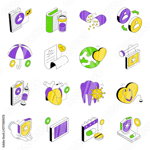 Set of Medical and Pharmaceutical Isometric Icons