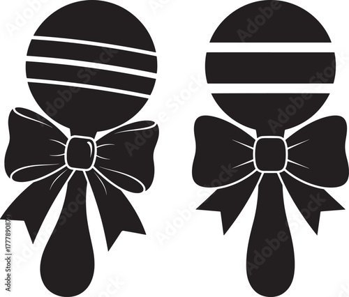 Two rattles with bows silhouette