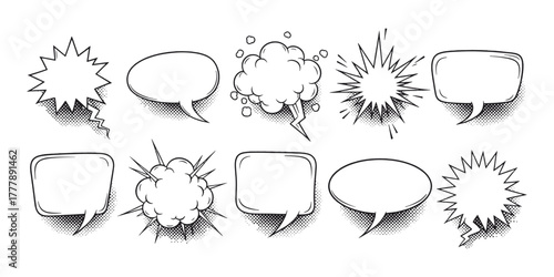 Hand-Drawn Speech Bubbles and Comic Blast Shapes Set