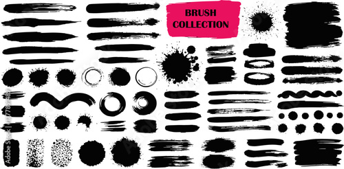 Black Paint Brush Strokes, Splatter and Ink Textures Collection