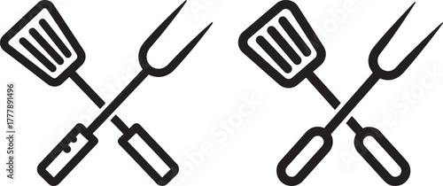 Crossed barbecue spatula and fork silhouette