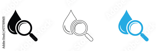 Investigate liquid quality with a magnifying glass icon signifying research and analysis of water purity and fluid properties.