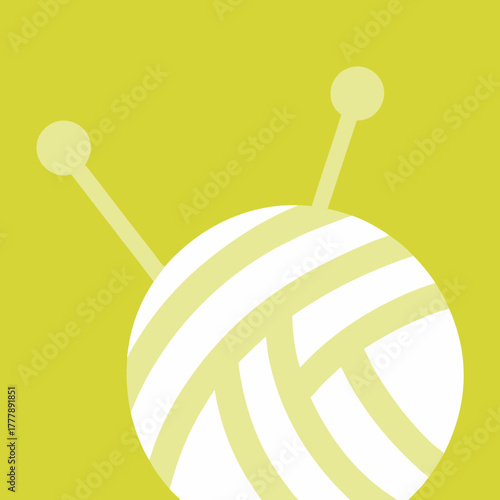 Yarn ball with knitting needles on a bright green background  