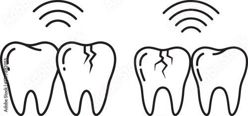 Cracked tooth silhouette with sound waves