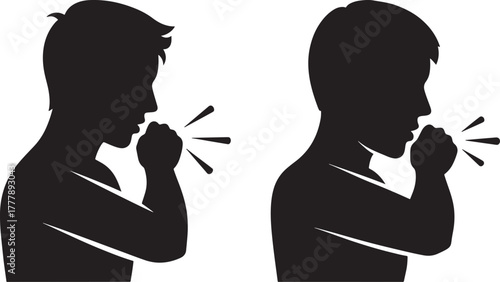 Two silhouettes of people coughing silhouette