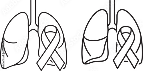 Lung silhouette with awareness ribbon silhouette