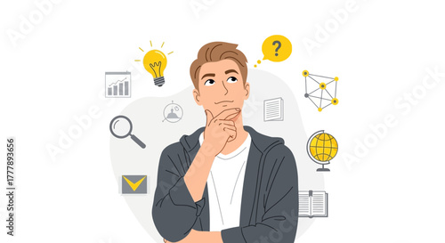 Man Pondering Ideas: A Visual Depiction of Innovative Thinking and Problem Solving