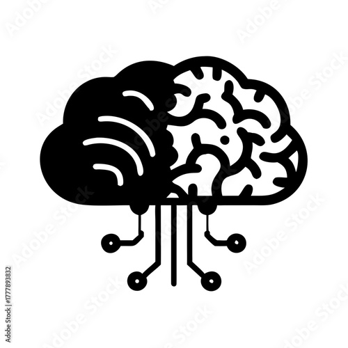 Stylized brain cloud hybrid with neural connections representing artificial intelligence concept design