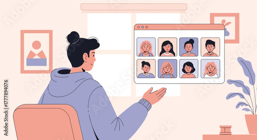 Online Meeting Communication with Several Participants In A Beautiful Illustrated Style