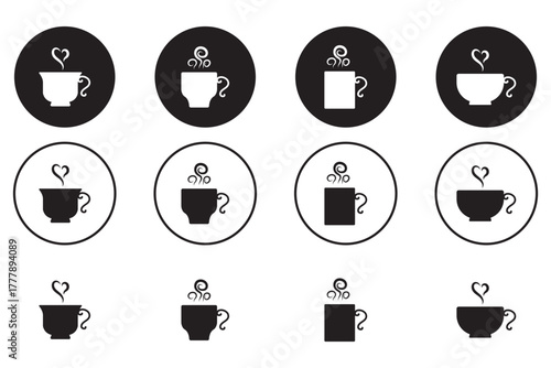 Coffee cup vector icon set. Cups of coffee tea symbol collection. Vector Illustration.