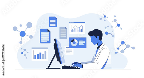 Scientist Analyzing Data and Molecules Using Technology at the Laboratory Workstation