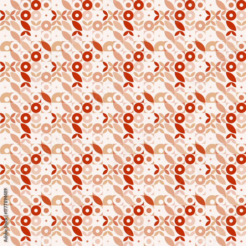 Trendy retro geometric seamless patterns with colorful semicircles and circles. Modern abstract background. Orange, beige and blue colors. Vector illustration