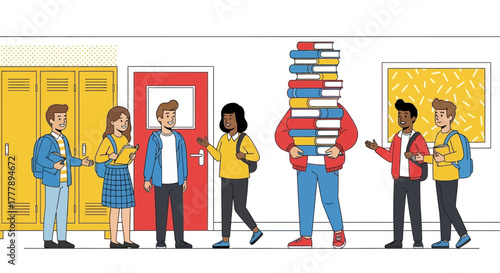 Students Interacting, Discussing, and Sharing Knowledge Inside a School Hallway