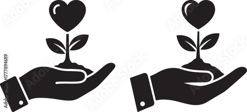 Hands holding heart shaped plant silhouette