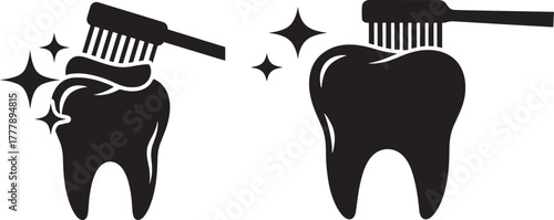 Toothbrush cleaning teeth silhouette