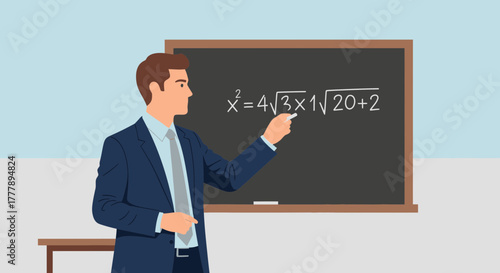 Teacher Explains Mathematics Formula On A Chalkboard During A Lecture Perfectly