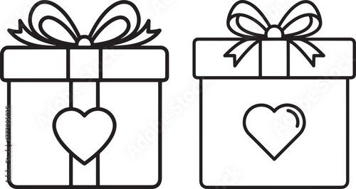 Two gift boxes with hearts and bows silhouette