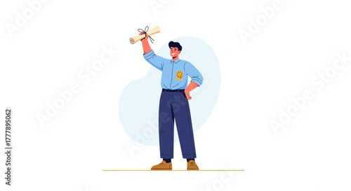 Triumphant Graduate Holding Diploma Demonstrating Joy and Proudness in Academic Achievement