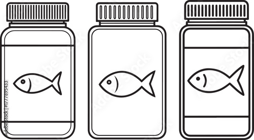 Three fish oil supplement bottles silhouette