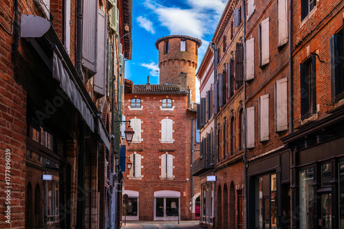 Fototapeta Naklejka Na Ścianę i Meble -  A typical old street in the city of Albi, in the Tarn department, in Occitanie, France.