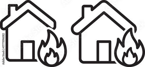 Two houses on fire silhouette