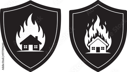 House on fire shield silhouette