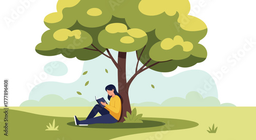 Woman Reading Beneath a Tree: A Moment of Serenity in Nature's Embrace