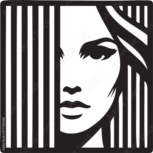 Op-art portrait of a woman's face. Vector illustration. Optical illusion.
